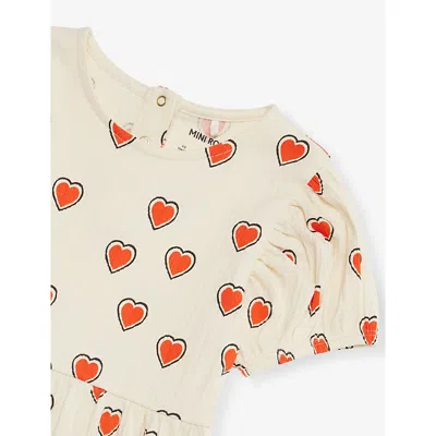 Mini Rodini Outlined Hearts Short-sleeve Stretch-cotton 9 Months - 11 Years Offwhit In Neutral