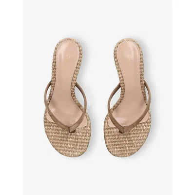Gianvito Rossi Womens Calypso Suede And Raffia Heeled Sandals Camel Eur 39.5 / 6.5 Uk