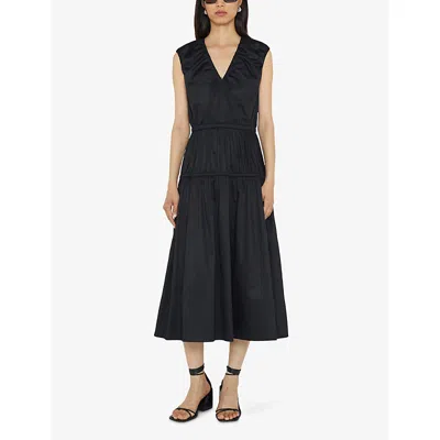 Joseph Womens Sembat V-neck Cotton Midi Dress Black