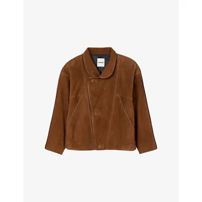 Sandro Womens High-neck Relaxed-fit Suede Jacket Brown