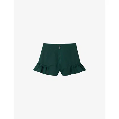 Sandro Womens Zip-up Ruffle-hem Cotton Shorts Bottle Green In Green