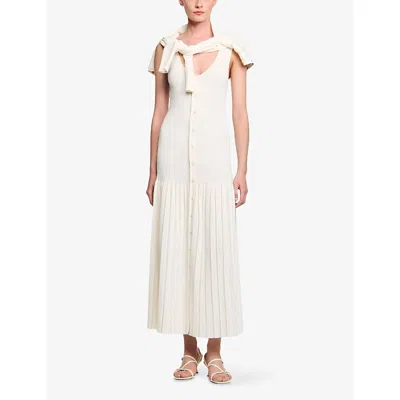 Sandro Womens Scoop-neck Ribbed Knitted Maxi Dress Ecru In White