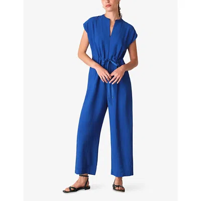 Whistles Womens Drawstring-waist Wide-leg Woven Jumpsuit In Blue