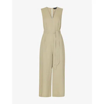 Whistles Womens Belted Wide-leg Linen Jumpsuit Cream In Neutral