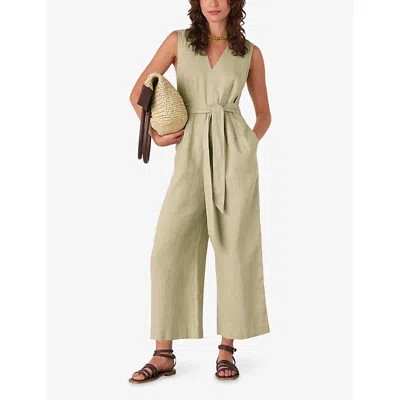 Whistles Womens Belted Wide-leg Linen Jumpsuit Cream In Neutral