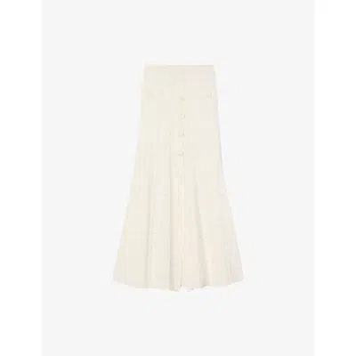 Sandro Womens High-rise Pointelle-texture Knitted Maxi Skirt Ecru