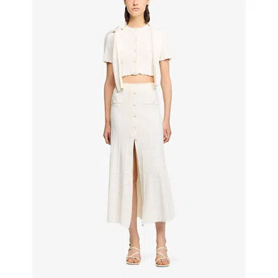 Sandro Womens High-rise Pointelle-texture Knitted Maxi Skirt Ecru