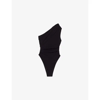 Maje Womens Asymmetric-neck Stretch-woven Bodysuit Black