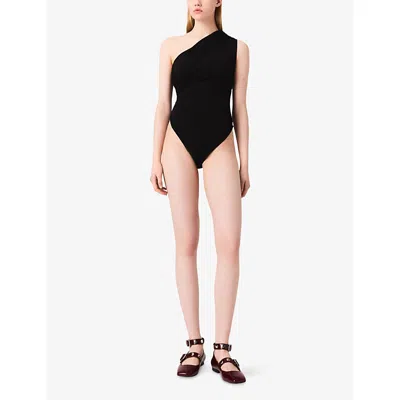 Maje Womens Asymmetric-neck Stretch-woven Bodysuit Black