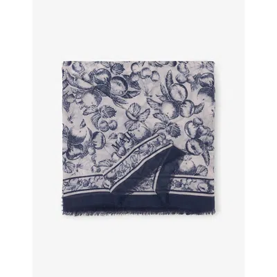 Maje Womens Fruit-print Modal And Cashmere Shawl Blue Fruits Print In Blue