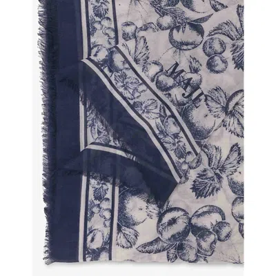 Maje Womens Fruit-print Modal And Cashmere Shawl Blue Fruits Print In Blue
