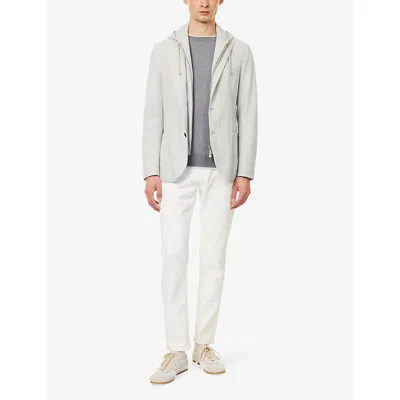 Eleventy Mens Hooded Herringbone Stretch-woven Blazer Light Melange Gray