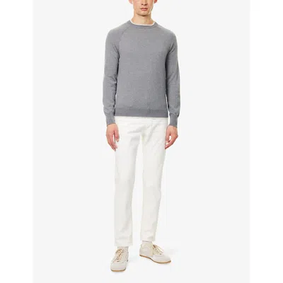Eleventy Mens Contrast-trims Crewneck Wool Jumper Gray / Sand / White