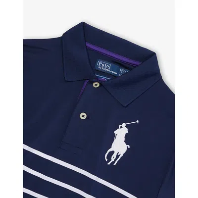 Polo Ralph Lauren X Wimbledon Boys' Embroidered-logo Striped Woven Polo Shirt Navy Mu Xl In Blue