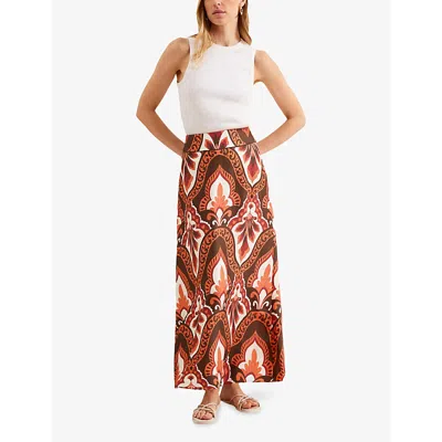 Ro&zo Womens Round-neck Tile-print Woven Maxi Dress Brown