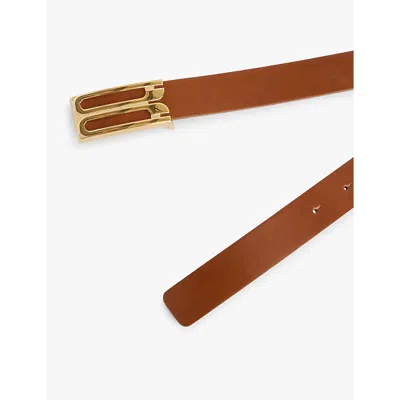 Victoria Beckham Womens Jumbo Frame Gold-toned Buckle Leather Belt Tan