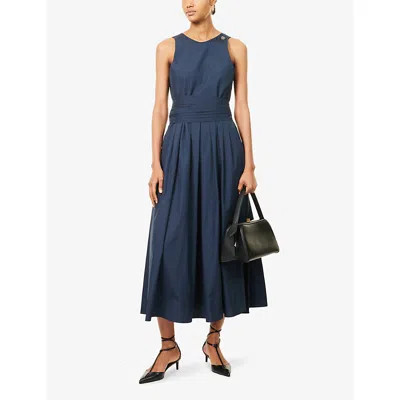 S Max Mara Womens Ussita Plunge Cotton-poplin Midi Dress Ultramarine