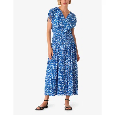 Whistles Womens Brushed-stroke Shirred-panel Woven Midi Dress Multi-coloured In Brown