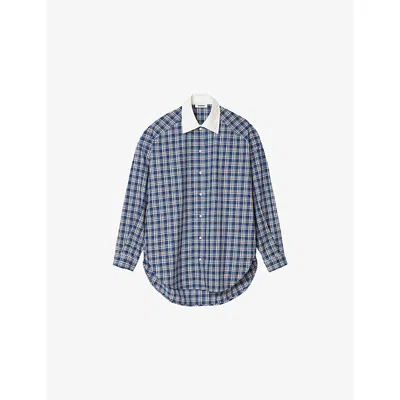 Sandro Womens Checked Rhinestone-embellished Cotton Shirt Blue