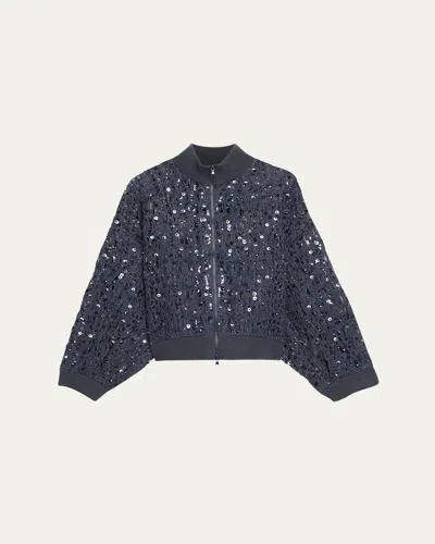 Brunello Cucinelli Wool-cashmere Paillette Open-knit Zip Cardigan