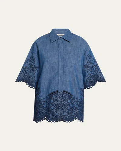 Zimmermann Coco Embroidered Denim Shirt