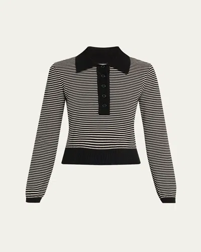 Frame Womens Black Multi Graduate Striped Cotton-knit Polo Jumper