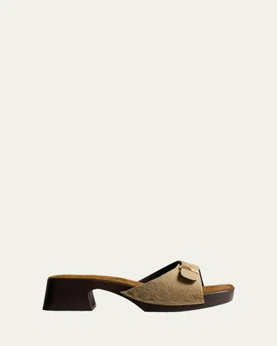 Khaite Britt Buckled Calf Hair Mules In Brown