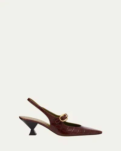 Maria Luca Natalia Croc-embossed Leather Mary Jane Slingback Pumps