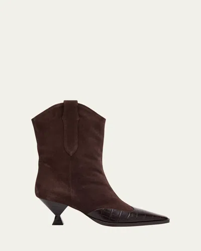 Maria Luca Nila Croco Suede Western Ankle Boots