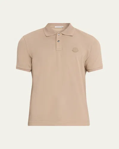 Moncler Men's Leather-emblem Polo Shirt In Brown