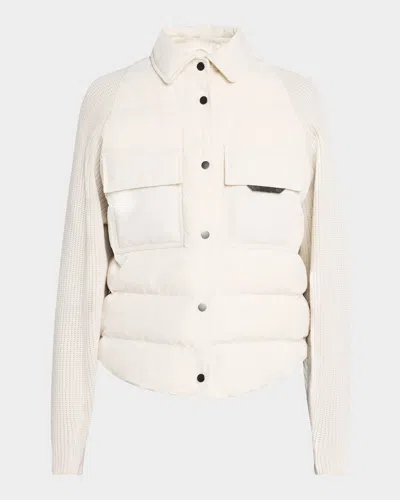 Brunello Cucinelli Knit-sleeve Techno Crinkled Cotton Padded Jacket