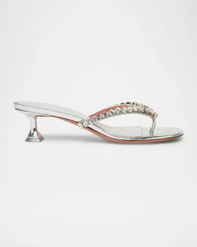 Amina Muaddi Leather Sandals With Crystal-embellished Straps In Silver