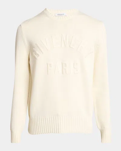 Givenchy Mens Ecru Brand-embroidery Crewneck Cotton Jumper In White