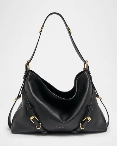 Givenchy Medium Voyou Buckle Shoulder Bag In Tumbled Leather In Black