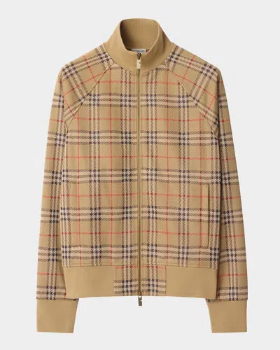 Burberry Beige Sweatshirt With Check Motif In Jacquard
