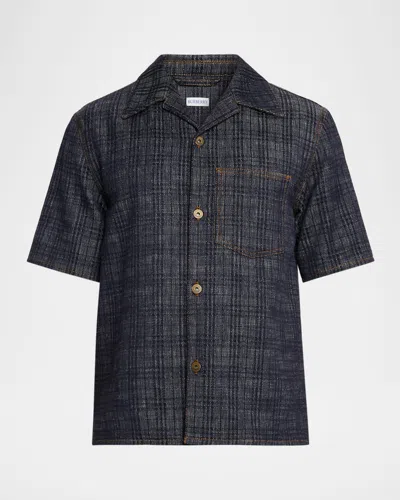 Burberry Mens Spread-collar Cotton Denim Shirt Indigo Ip Check Xs