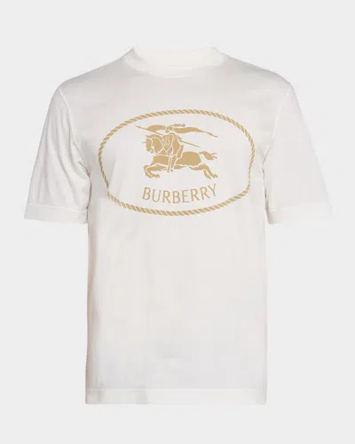 Burberry Beige Crewneck T-shirt With Maxi Logo On The Front In Cotton Man