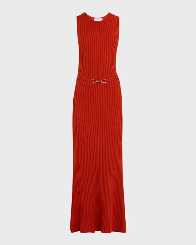 Gabriela Hearst Meier Belted Cashmere Rib Midi Dress In Red
