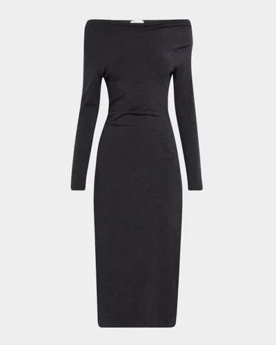 Brunello Cucinelli Draped Off-the-shoulder Wool Jersey Midi Dress