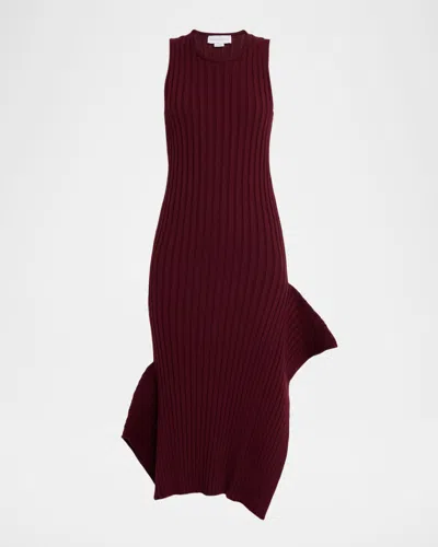 Stella Mccartney Asymmetric Hem Rib Knit Midi Dress In Brown