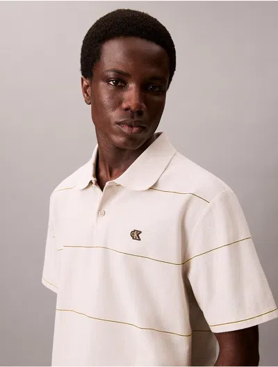 Calvin Klein Jeans Est.1978 Calvin Klein Men's Stripe Relaxed Polo Shirt In White