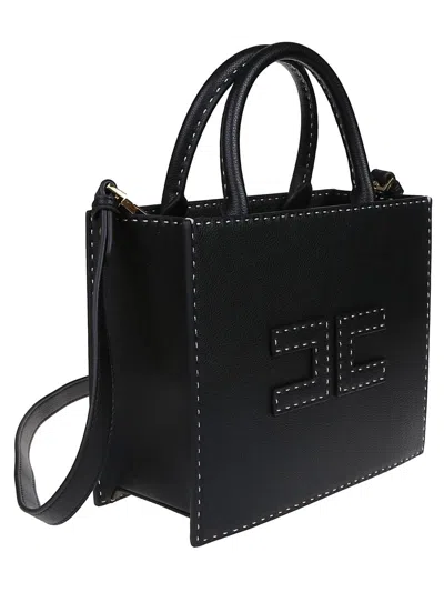 Elisabetta Franchi Borsa Tote Nera Piccola Con Impunture A Contrasto In Black