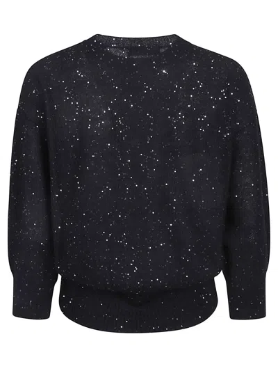 Fabiana Filippi Sequin Crewneck 3/4 Sleeved Jumper In Black