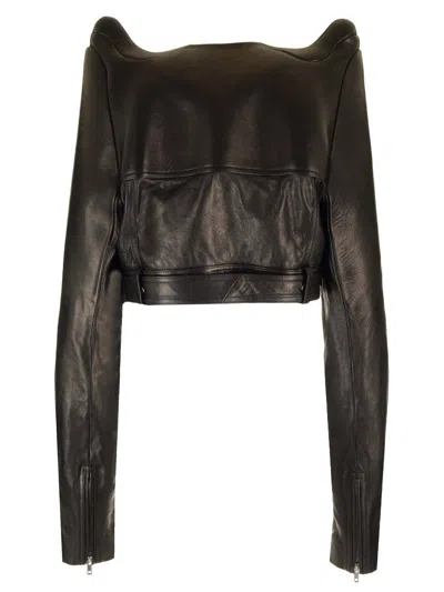 Rick Owens Micro Biker In Black Leather Jackets Black In Black