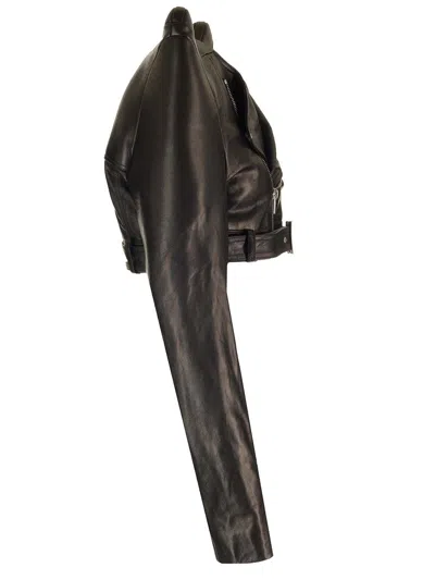 Rick Owens Micro Biker In Black Leather Jackets Black In Black