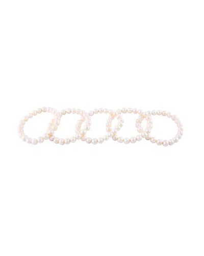 Masako Pearls 9-10mm White Freshwater Pearl Stretch Bracelet Set