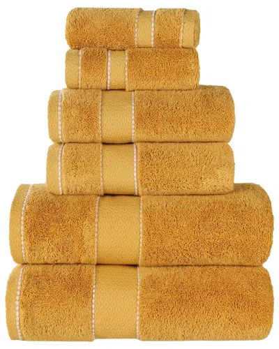 Superior Set Of 6 Niles Giza Cotton Dobby Ultra-plush Thick Soft Absorbent Hand Towels In Yellow