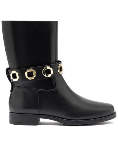 Larroude Milan Leather Flat Bootie In Black