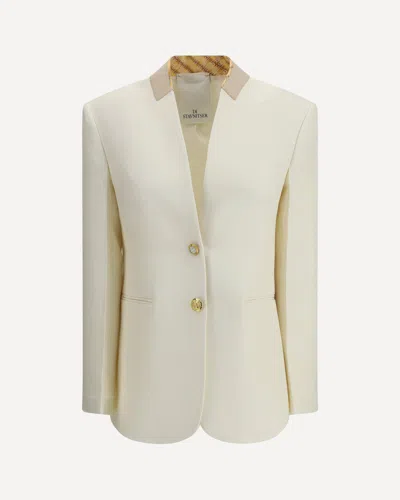 Di Stavnitser Contrast-collar Gold-button Jacket In White