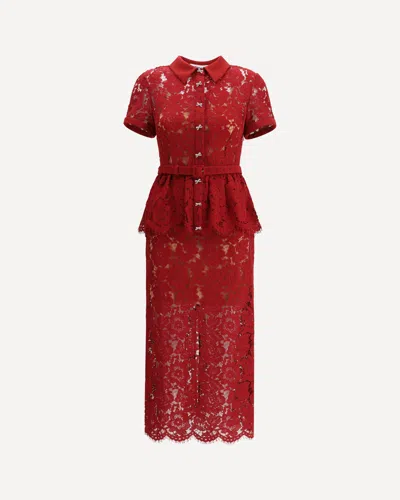 Self-portrait Bordeaux Lace Peplum Midi Dress In Burgundy
